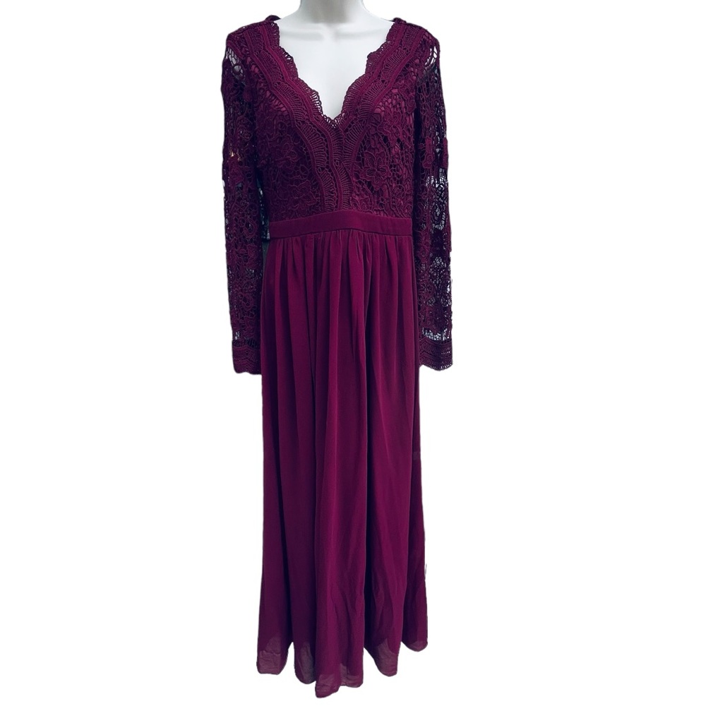 Lulus Burgundy Awaken My Love Long Sleeve Lace Maxi Dress Open Back Style (8737) - Picture 6 of 15